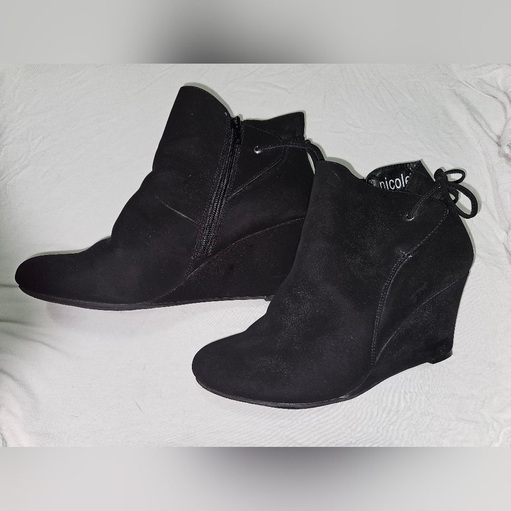 Black wedge ankle booties